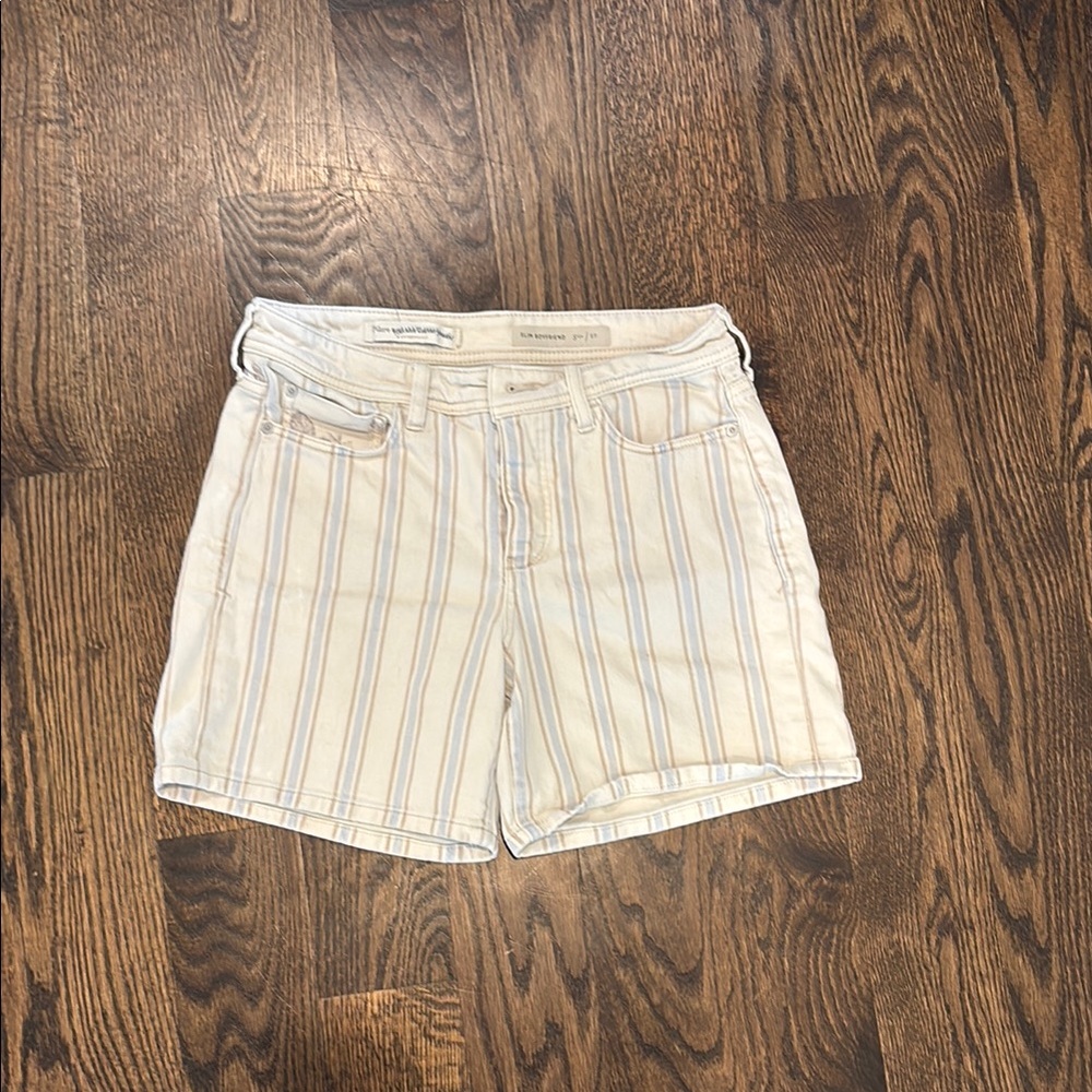 Pilcro Beige and Blue Striped Jean Shorts